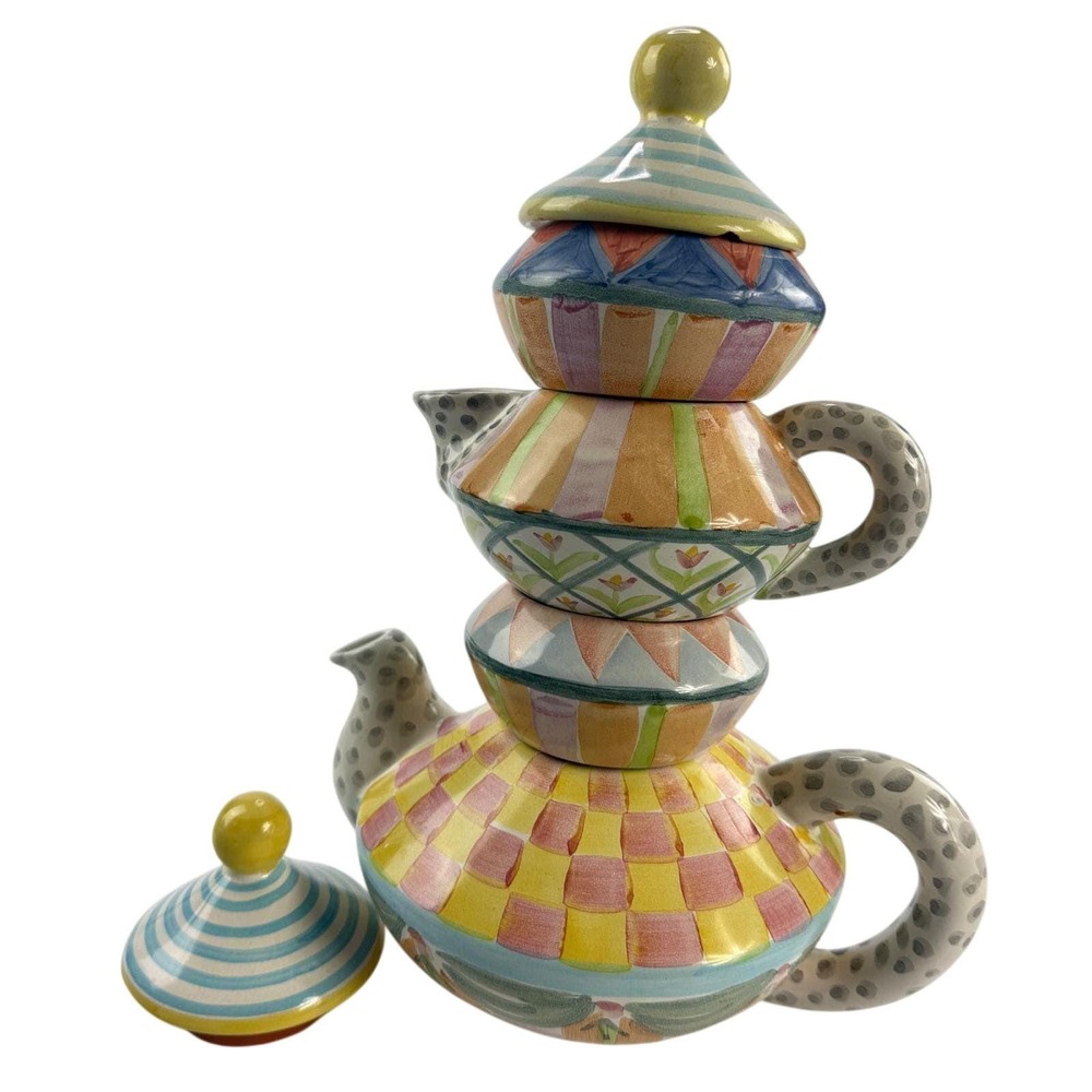 MacKenzie-Childs Whimsical Ceramic Tea Set Imrie Pattern Wallcourt HTF 6 Piece